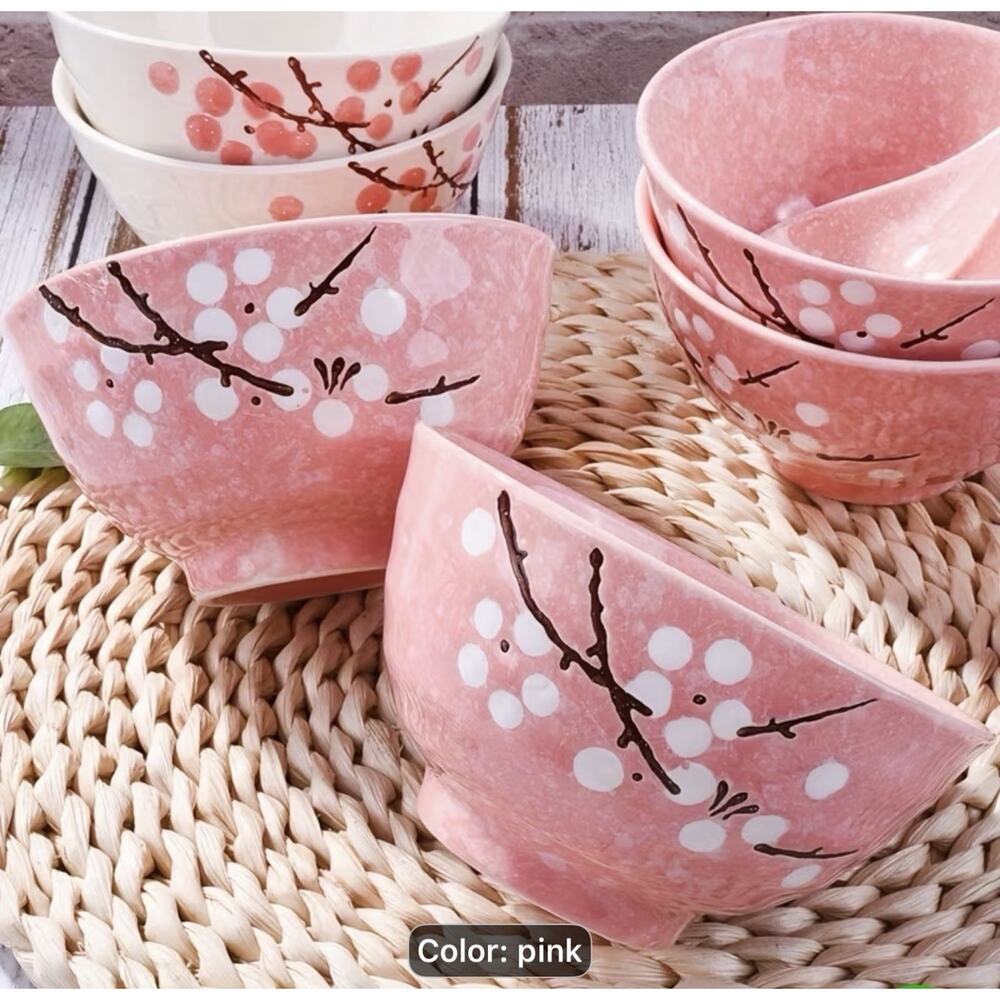 Four Piece Bowl Set Cherry Blossom Pink Ceramic Made In China New In Box